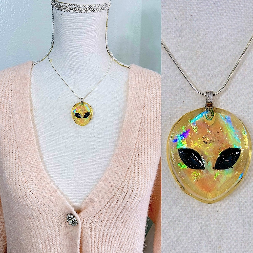 Gold Alien Pendant Necklace